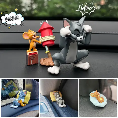 Kawaii Tom Jerry Ornament Cartoon Figure Mini Ornament Car Dashboard Interior Decor Desktop Office Display Accessory Gifts
