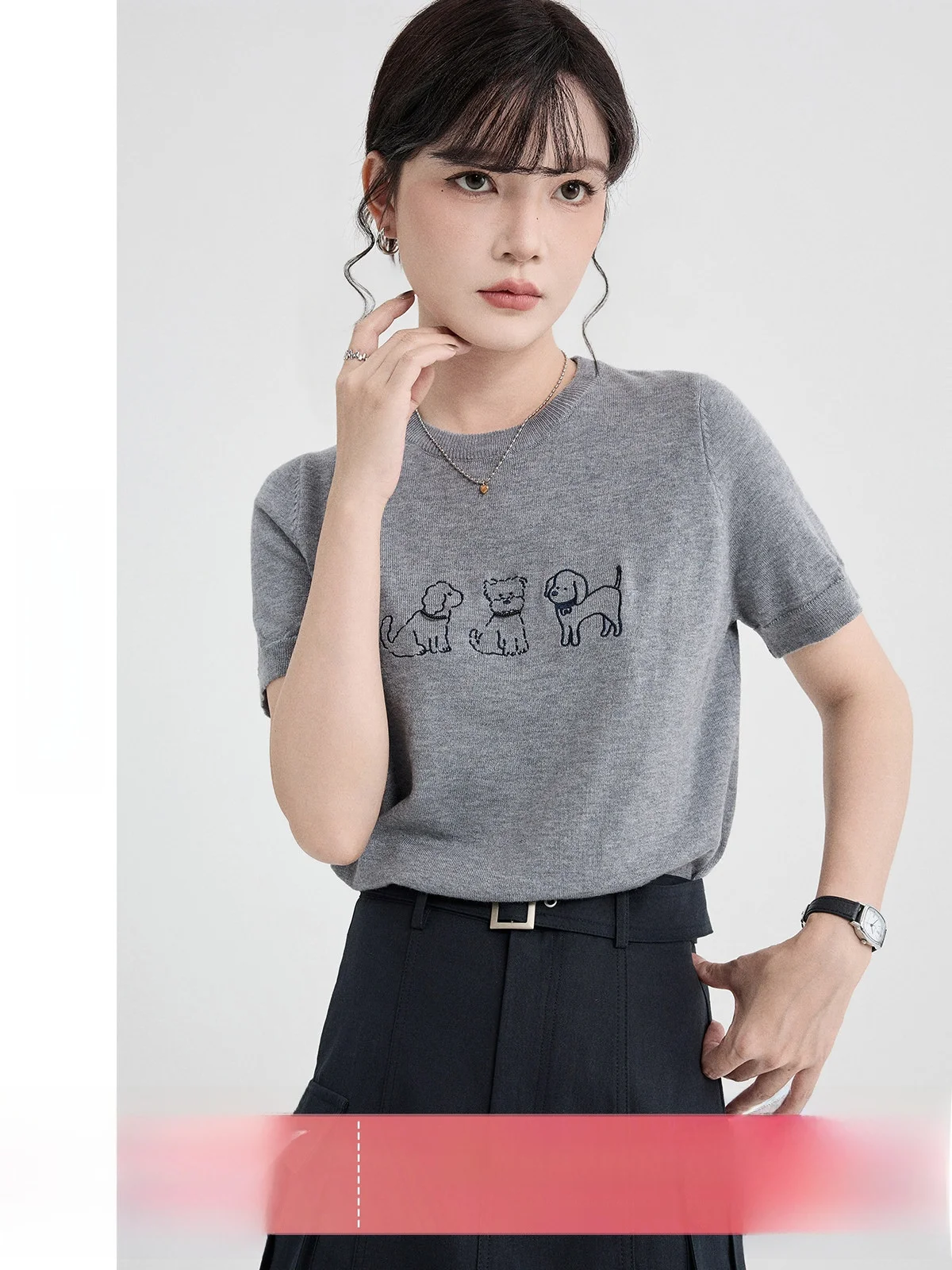 

Guier round Ne ort Sve Knitted Sweater Women's Casual Sle Printed Top oulder Width Regular Fit Summer ey irt