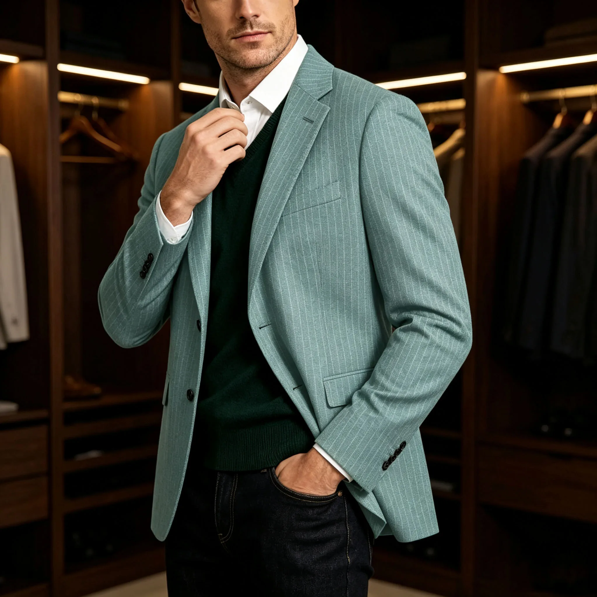 Men's Striped Blazer Notched Lapel Slim Fit 2 Buttons  Casual Suit Jacket High Quality Fashion Sport Coat For Business Wedding P