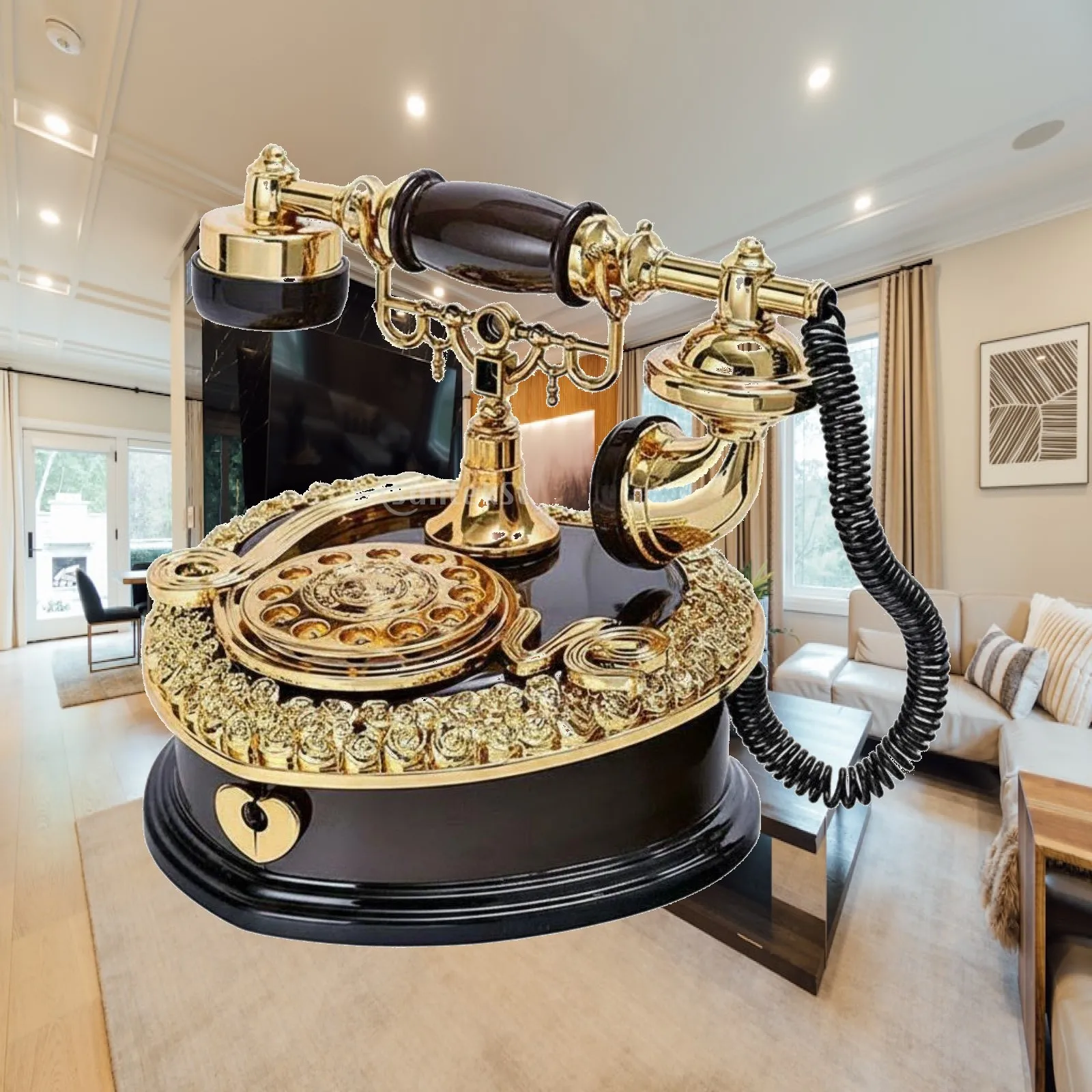 Vintage Rotary Phone Musical Box Decorative Retro Dial Telephone Musical Box Nostalgic European Telephone Ornament for Cafe,