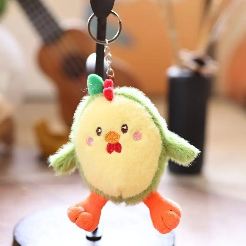 12cm Cartoon Fruit Avocado Chicken Plush Keychain Creative Stuffed Doll Keyring Student Bag Pendant Backpack Hanging Decor Gifts