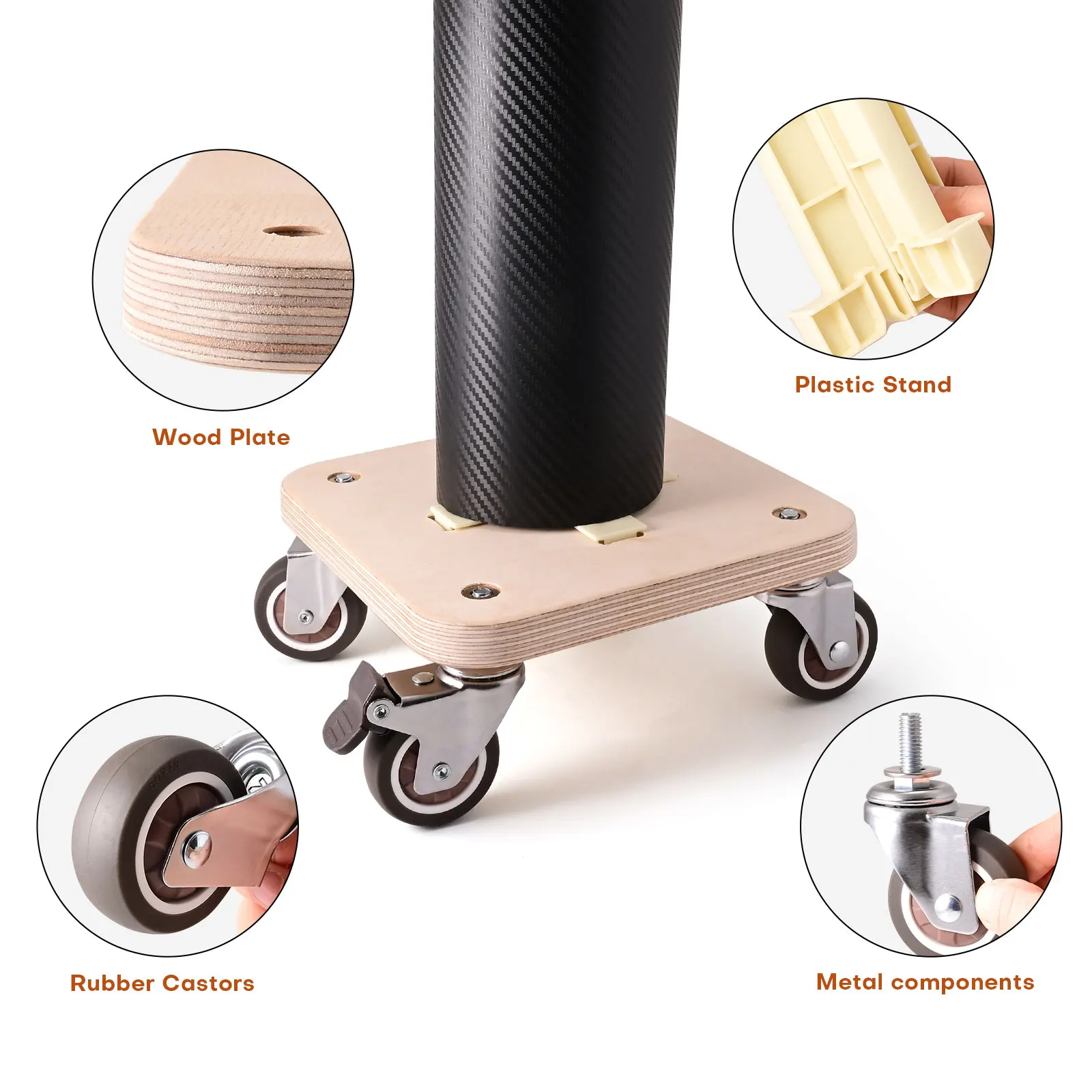 FOSHIO Wooden Vinyl Roll Holder Rack Moving Dolly Car Wrap Material Wallpaper Film Craft Decals Stand Garage Workshop Organizer