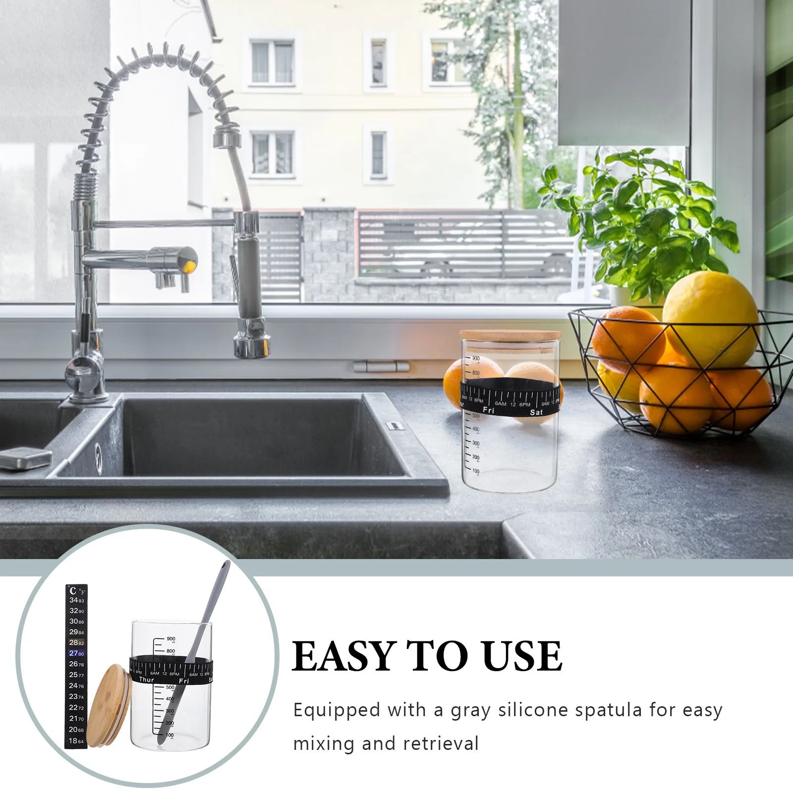 

1Set Sourdough Starter Jar Kit Borosilicate Glass Storage Container Sealed Jar for Dough Fermentation with Spatula and