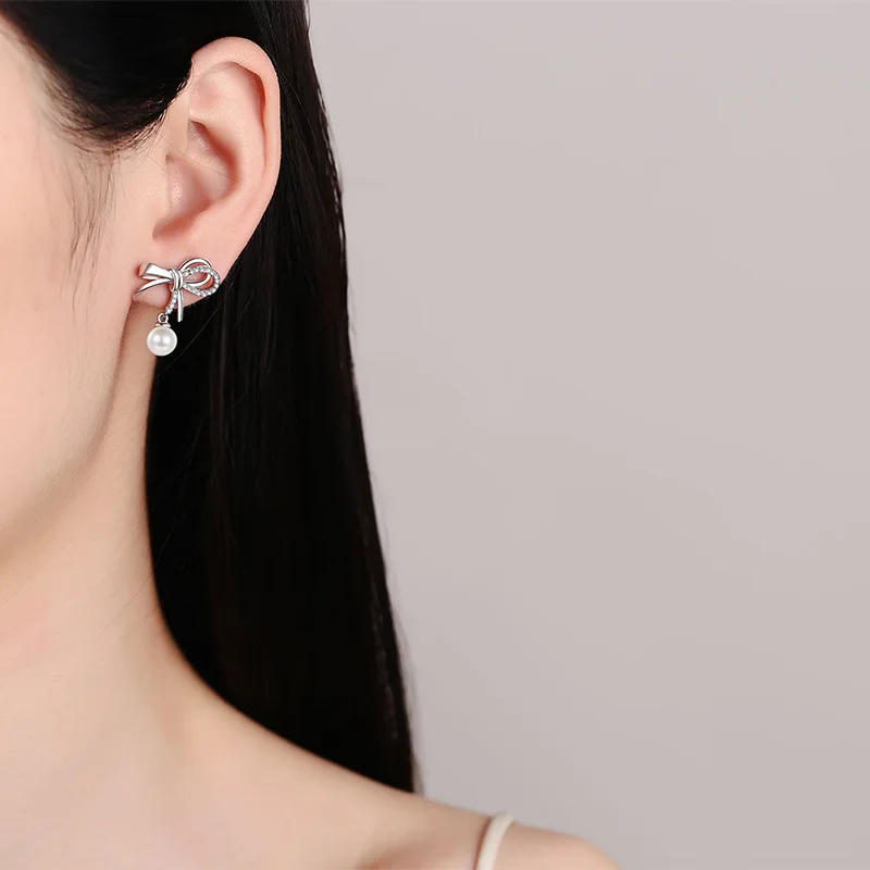 S925 Sterling Silver Moissanite 7mm Freshwater Pearl Earrings for Women