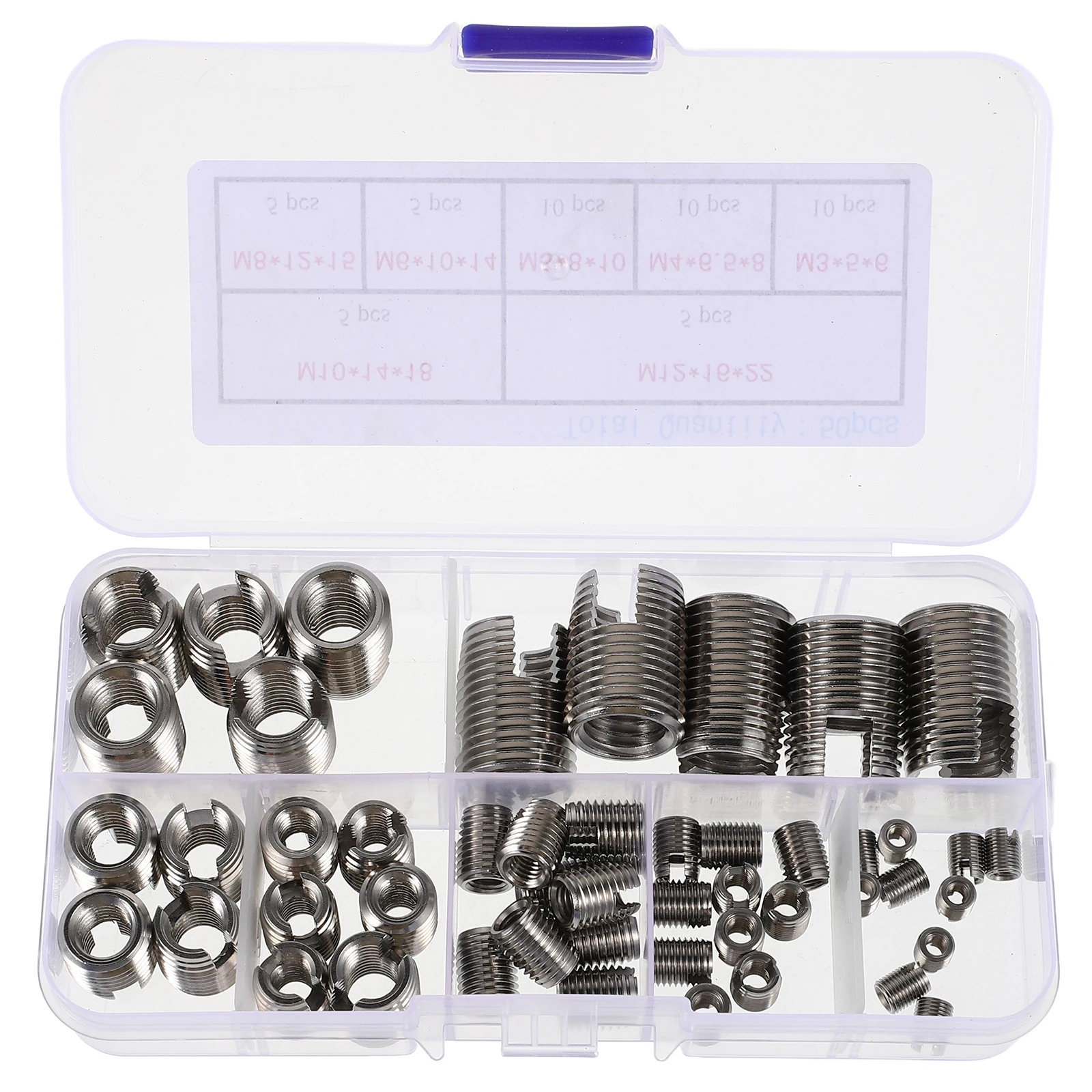 

50 Pcs Stainless Steel Screw Sleeves Self Tapping Inserts Rivet Nuts Protective Slotted Thread Repair Kits 304 Material Easy