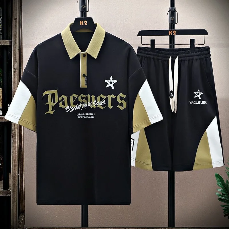 Summer Trend Printed Comfortable Breathable Short-Sleeved T-shirt Set For Men Loose Sports Large Size High-Grade Two-Piece Set