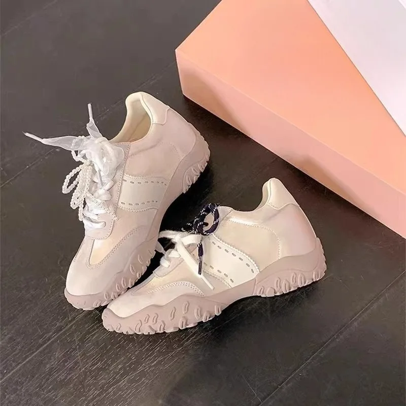 

2026 New Women Shoes Exquisite Lace Moral Training Shoes for Woman Comfort Sports Casual Shoes Height Increase 7cm Zapatos Mujer