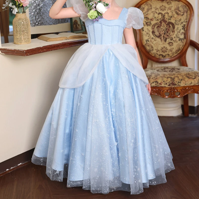 Customized High End Sweet Small Sqaure Collar Puff Short Sleeve Princess Dress Exquisite Print Long Gown Popular Birthday Party