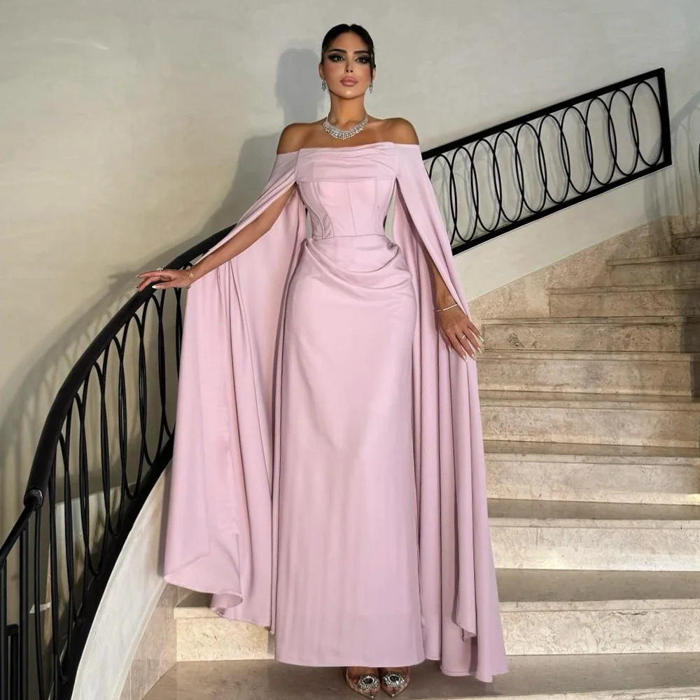 

Customized Simple Sizes Available Jersey Pleat Ruched A-line Off-the-shoulder Long Dresses Evening Dresses Exquisite Elegant