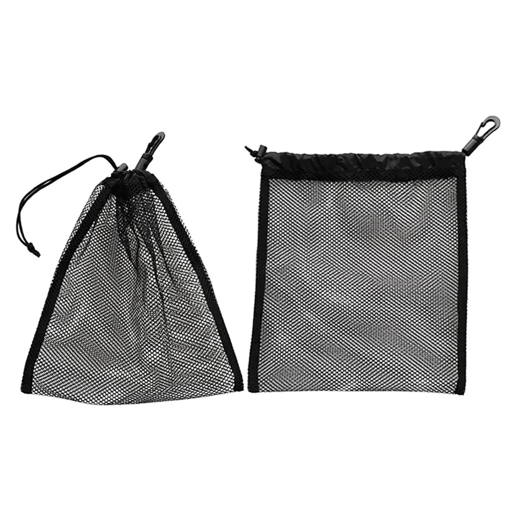 Mesh Net Golf Ball Pouch Black 600D Polyester Drawstring Bag Golf Accessories for Practice Storage