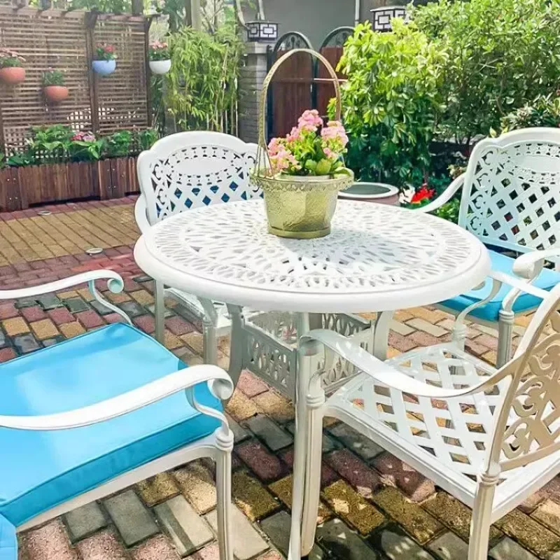 Dining Table White Outdoor Garden Garden Yard Weather Resistant Easy Assembly Sturdy Durable Stable Construction Heavy Duty