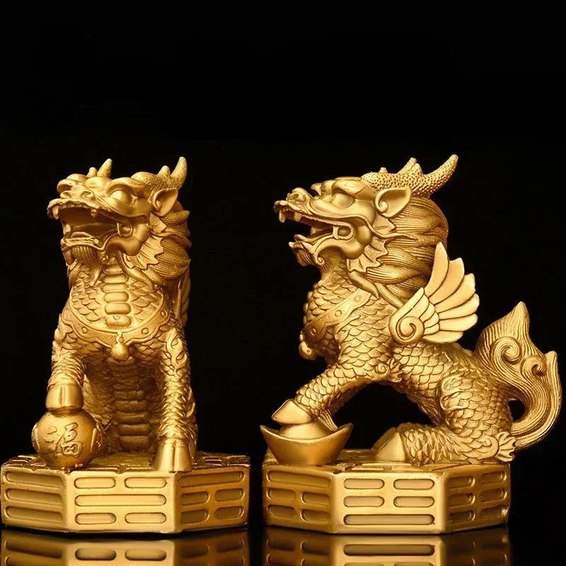 

MOYU 1pair Pure Copper Unicorn Fortune Ornaments Male and Female Auspicious Home Study Office Making Decorations