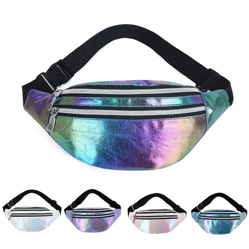 

New Holographic Fanny Pack Hologram Waist Bag Laser PU Beach Travel Banana Hip Bum Zip Waist Bags Women Belt Bag for Girls