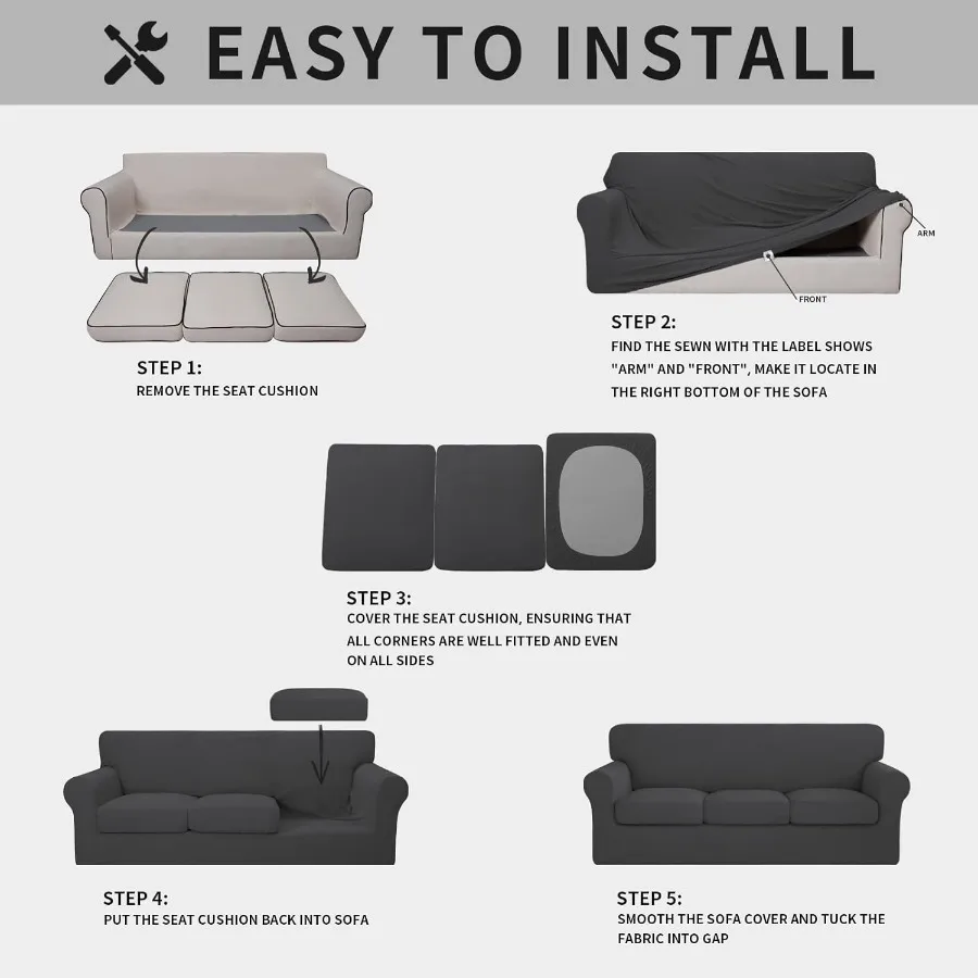 4-delige hoge stretch dikkere bankhoezen zachte bankhoes voor 3 apart kussen met jacquardstof elastisch meubilair Pr