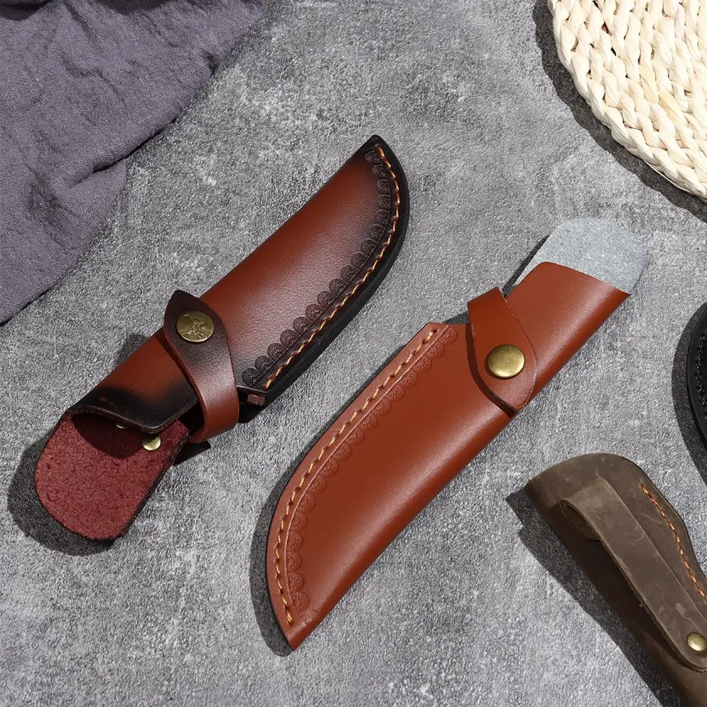 Brown Knife Protective Cover Leather Sheath Belt Knife Sheath Leather Sheath With Waist Belt Buckle Pocket Multi-function Tool