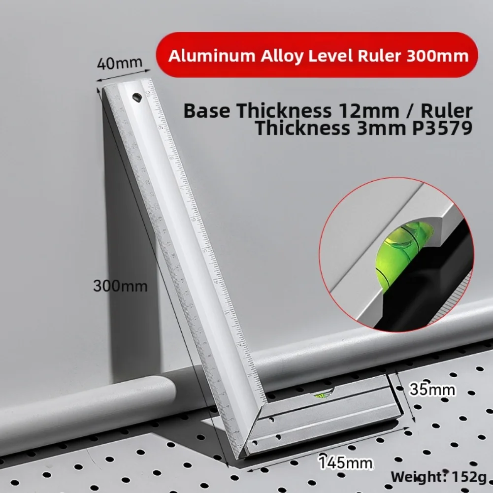 300mm 500mm Stainless Steel 90 Degree Square Ruler Dual Scale Stamping Marking With Level Bubble For Carpentry Layout Tools