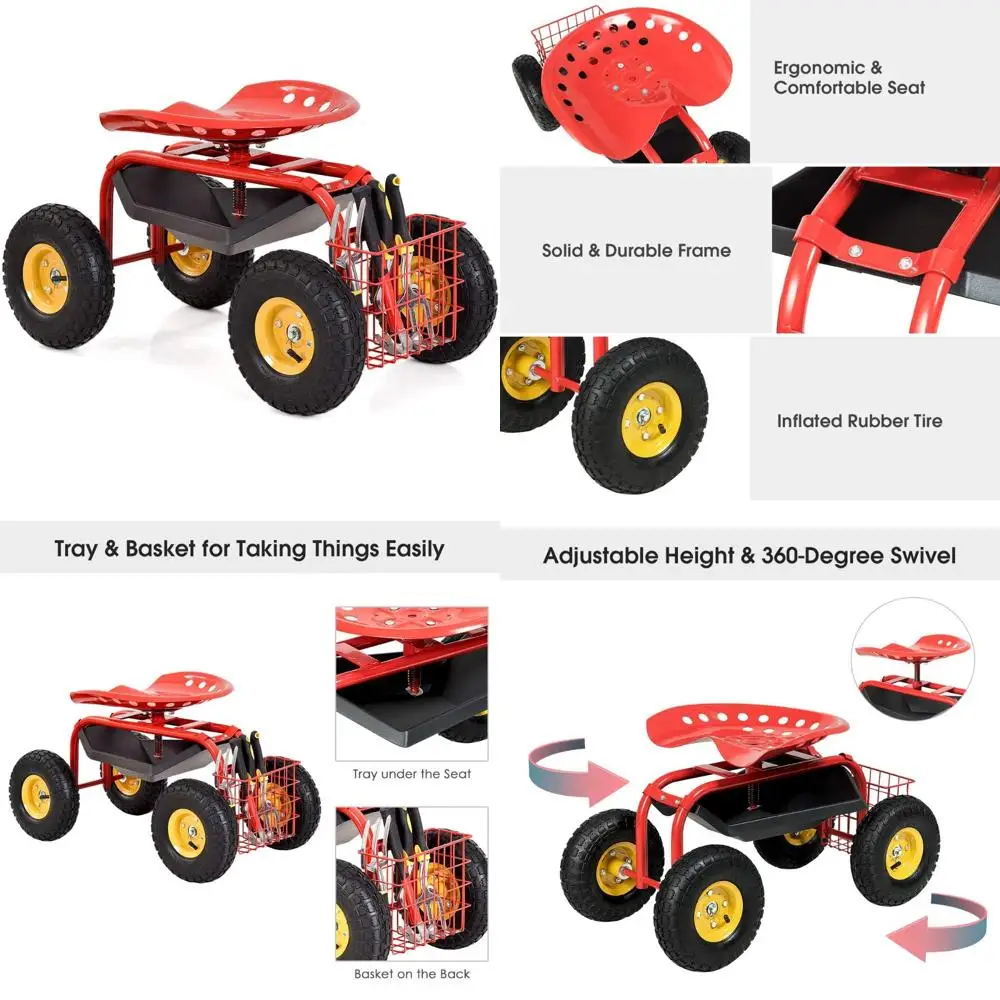 

Heavy-Duty Garden Cart with Adjustable Seat and Large Wheels for Efficient Gardening
