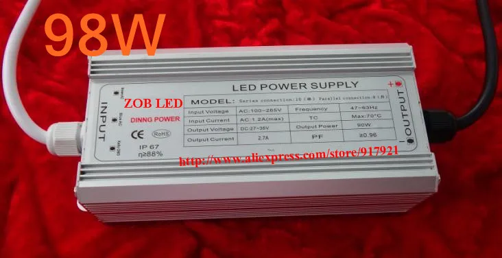 98w led driver, DC54V,2.1A,high power led driver for flood light / street light,IP65,constant current drive power supply