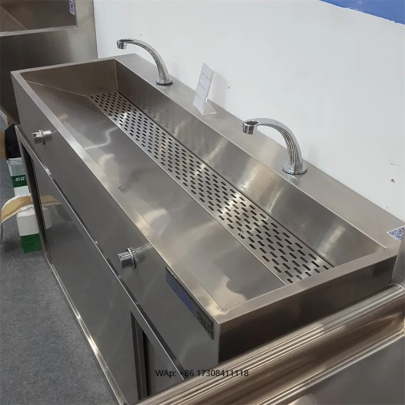 Wall Mounted 304 Grade Stainless Steel Scrub Sink Knee Operated Durable Disinfection and Cleaning Sink for School Use