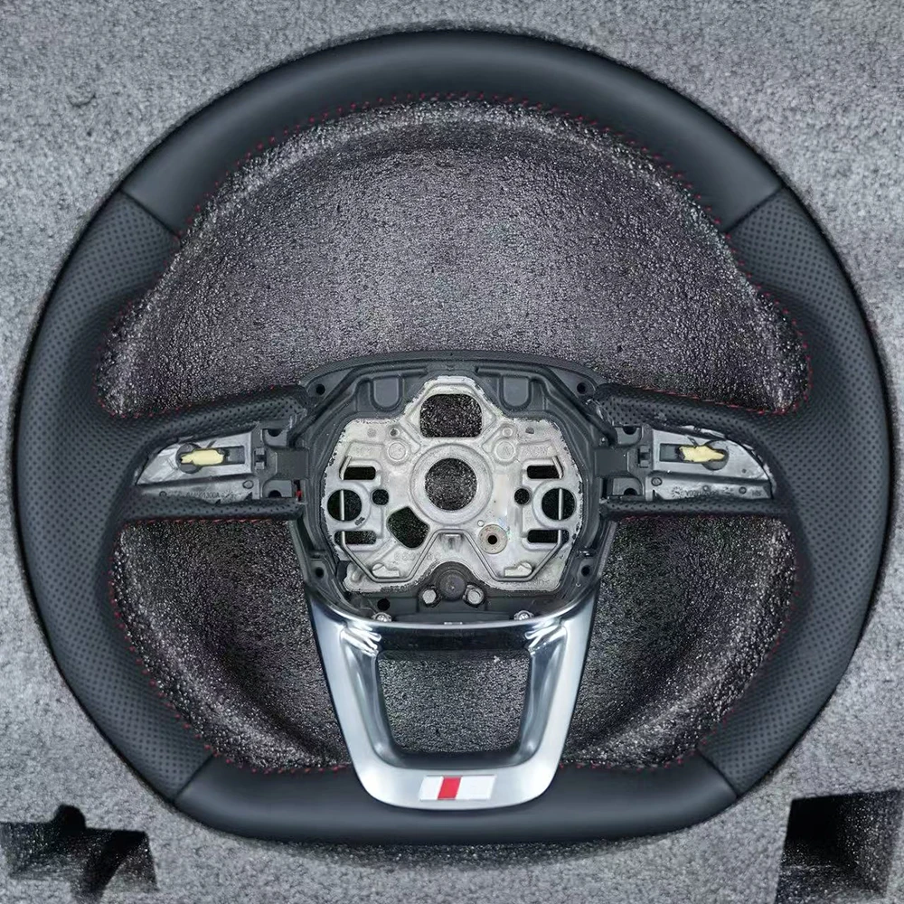 

For Audi Q3 Red Stitching S/RS Logo Half Perforated Leather Steering Wheel Base Assembly