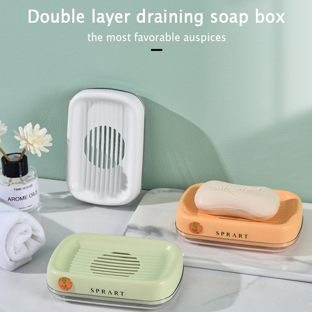 Double Drain Soap Dish Drill Free Storage Rack Bathroom Box Kitchen Container Creative Bathroom Storage Rack Estantes