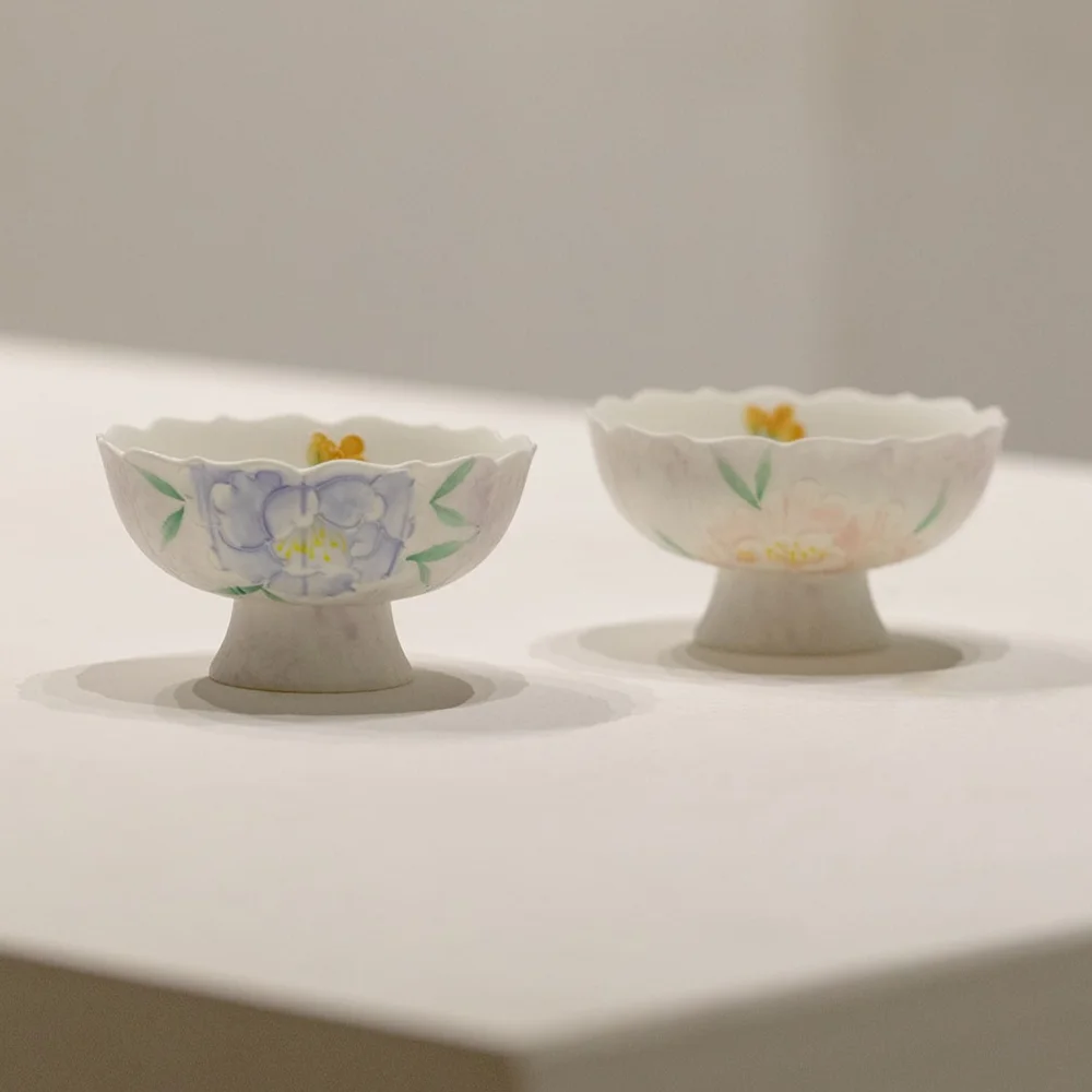 Arita Ware Hand‑Painted Peony Ceramic Master Cup, High‑Footed Flower‑Rim Kung Fu Tasting Cup, Elegant Tea Cup For Ladies