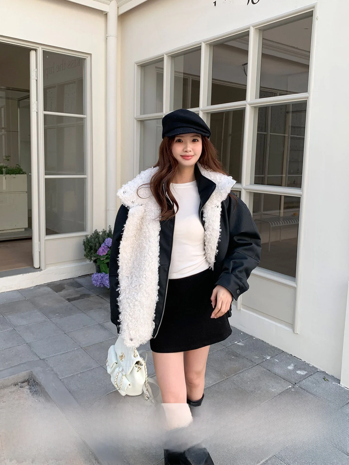 

Утепленное зимнее пальто женское из искусственной кожи с воротником из овечьей шерсти, на молнии, с длинными рукавами, свободного кроя, стандартной длины