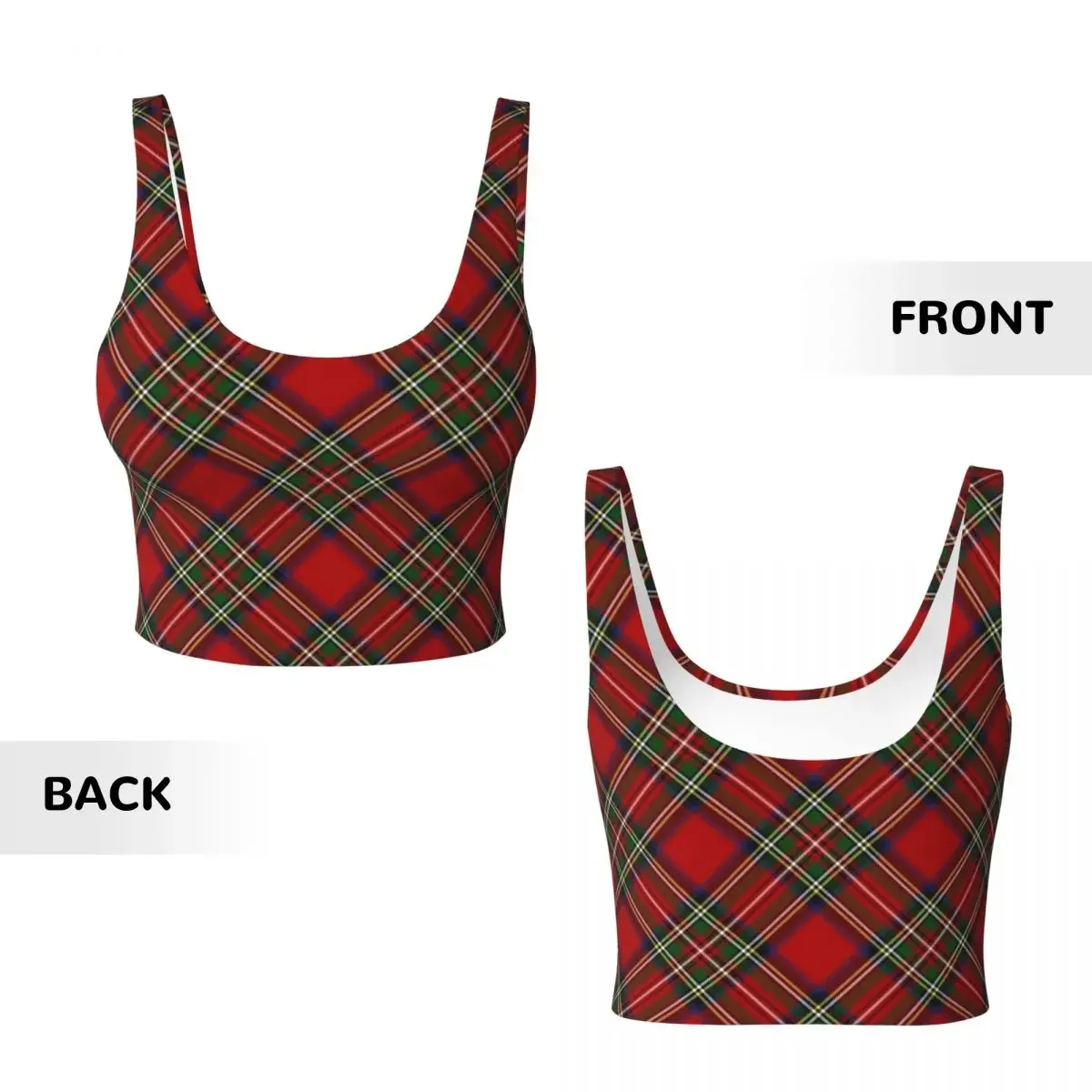 Custom Royal Stewart Tartan Cross Plaid Women Sports Vest Bra Gym Workout High Impact Yoga Crop Tank Top