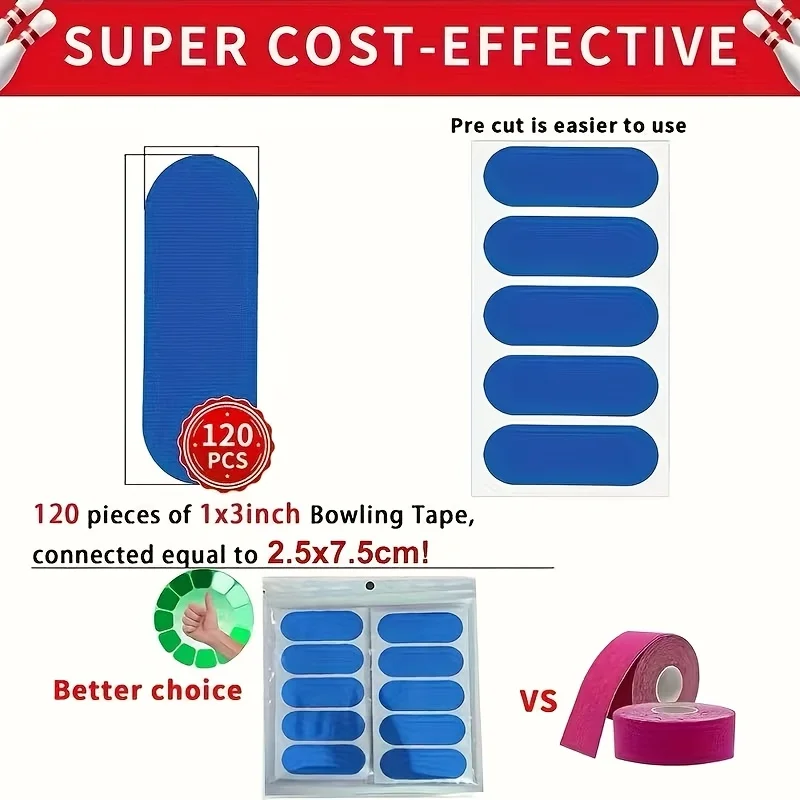 120pcs Blue Bowling Finger Thumb Tape Durable Polyester Protective Tape For Men Women Bowlers Game Room Sport Training Accessory