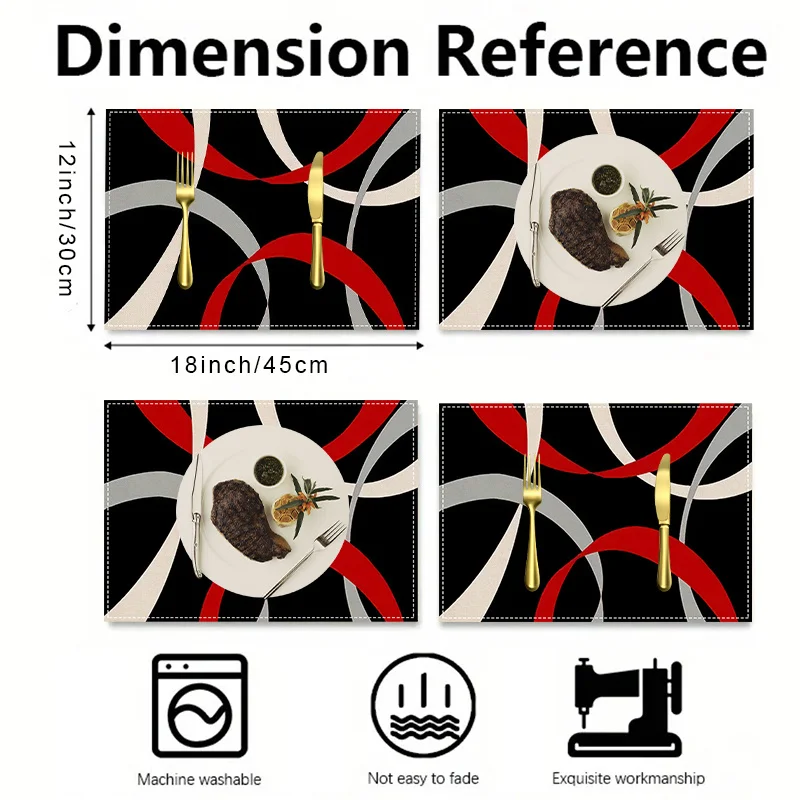 1pc artistic black line linen rectangular placemats, suitable for daily decoration on festival, party and family dining tables