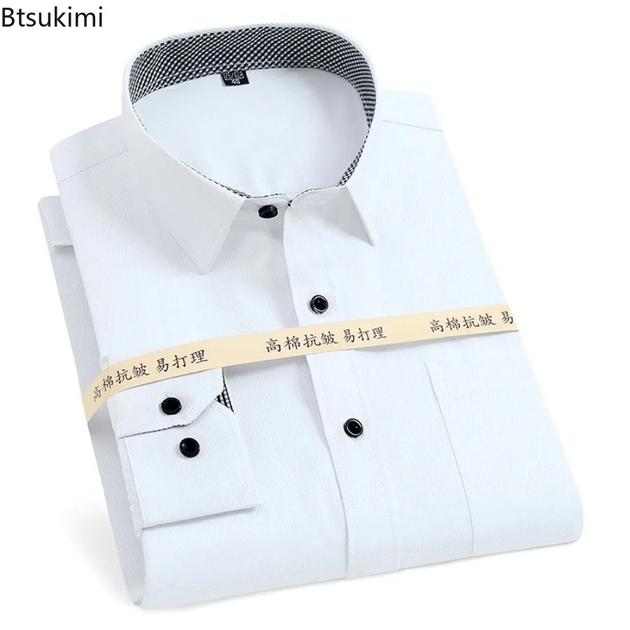 Fashion New Solid Slim Dress Shirts Men's Long-sleeved Office Business Formal Shirt Cotton Breathable Casual Social Blouses Male