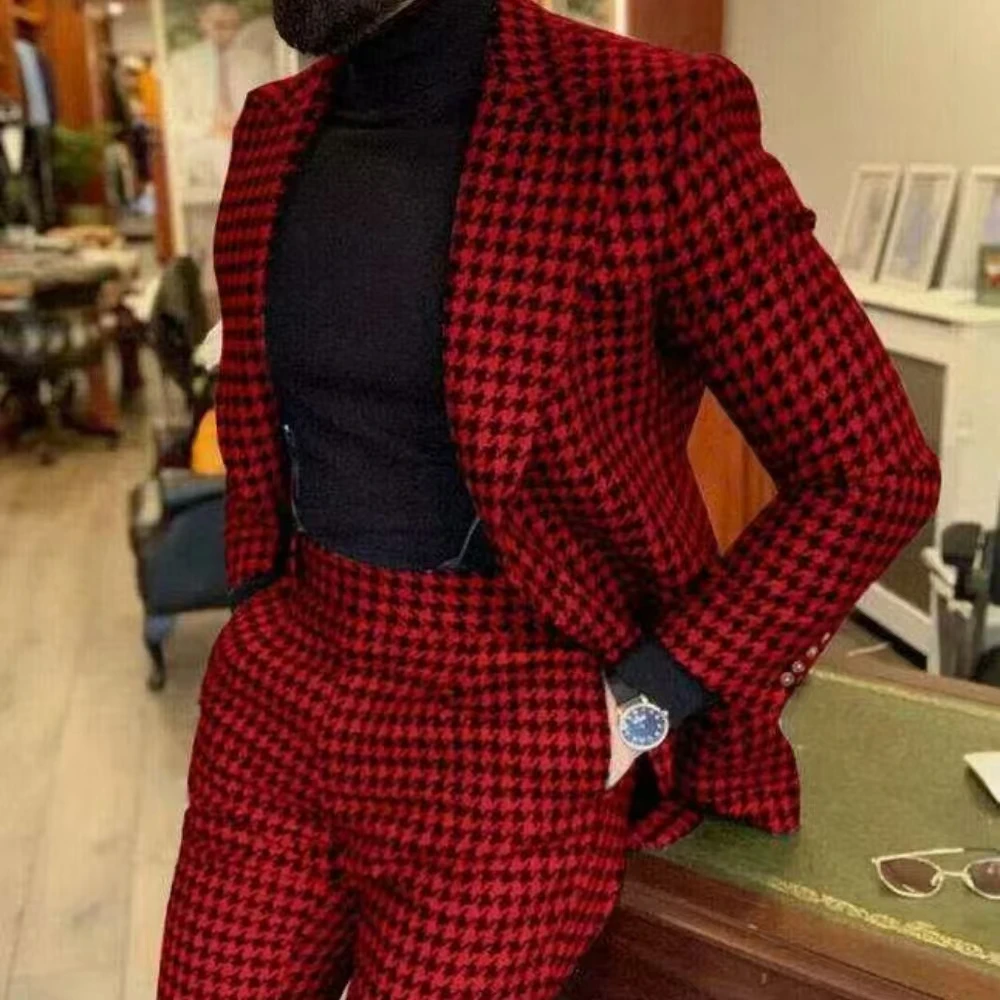 Мужской костюм с узором «гусиные лапки», комплект из 2 предметов: пиджак + брюки, осенние смокинги для жениха, формальный офис, двубортный деловой пиджак по индивидуальному заказу