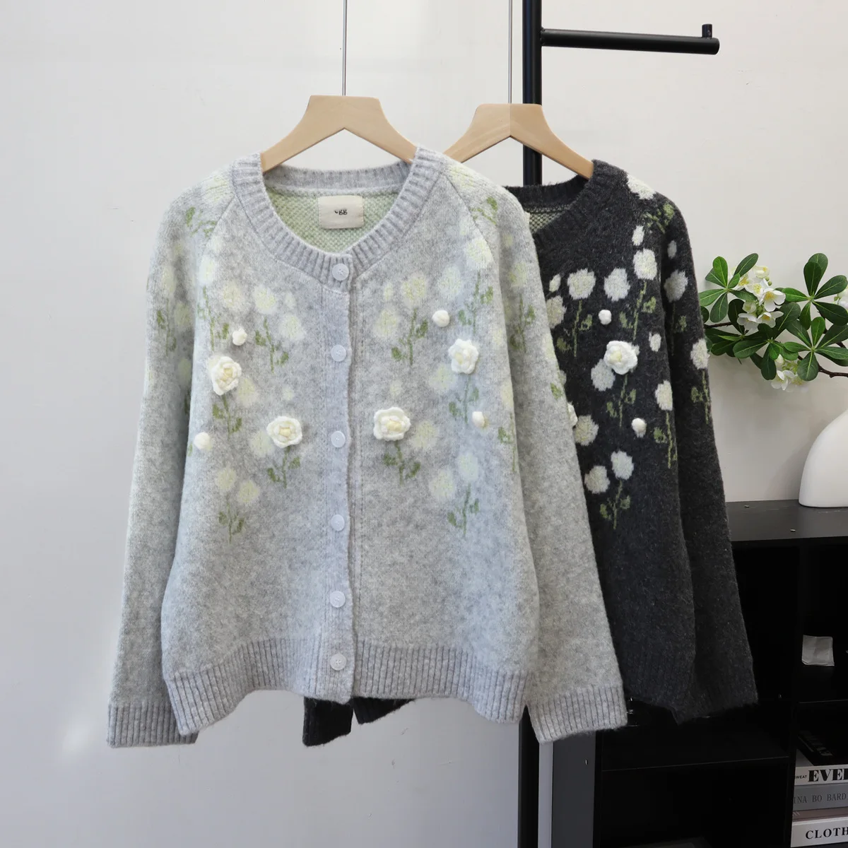 

Women Cardigan Jumper Knitted Print Sweaters Button Long Sleeves 3D Jumpers Floral Round Neck Single Breasted Loose 2025 Autumn