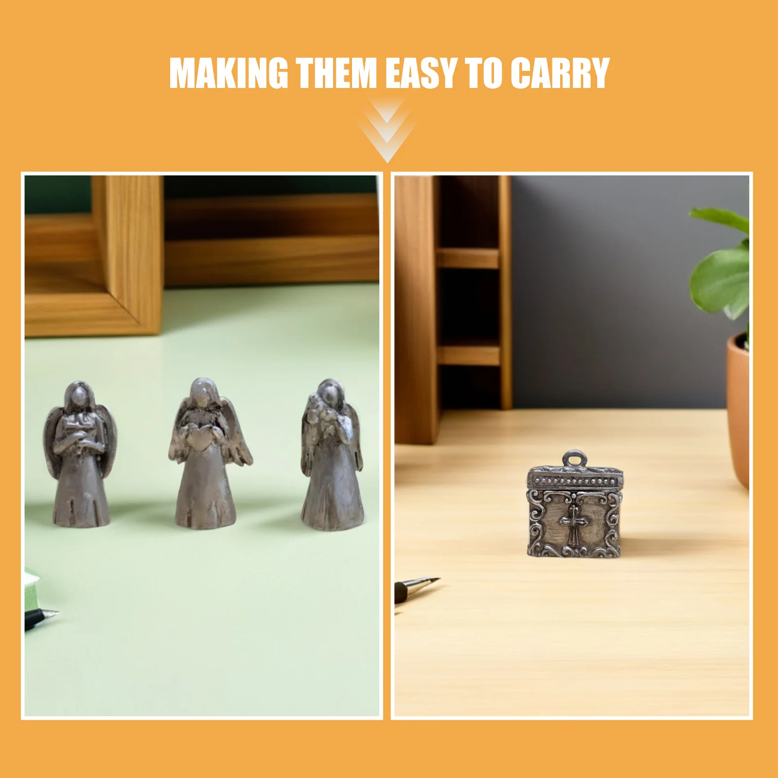 1Set Mini Pewter Prayer Box Triple Angels Charm Openable Spiritual Trinket Storage Christmas Gift Angel Prayer Box Trinket