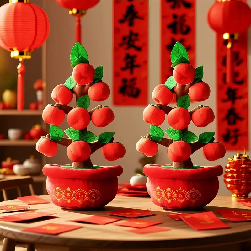 for 2026 Horse Year New Year Ornaments Desktop Counter Fa Cai Persimmon Peach Blossom Tree Spring Festival Decoration