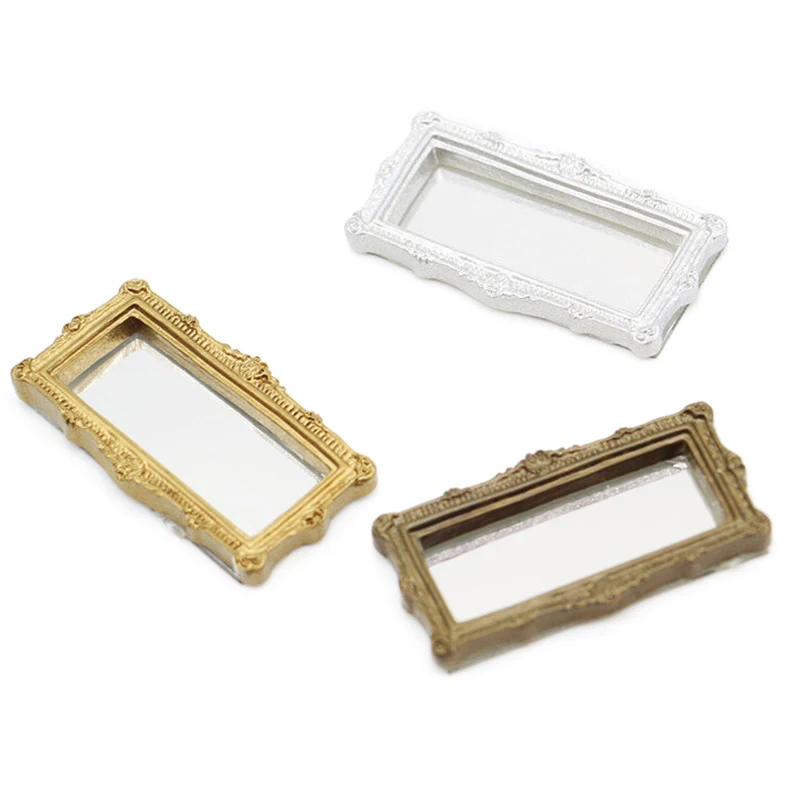 1pc 1:12 Dollhouse Miniature Resin Mirror Vintage Square Carved Mirror Furniture Model Decor Toy Doll House Accessories