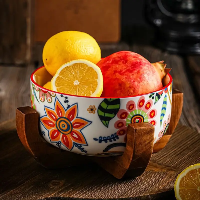 

butterfly love flower wooden l ceramic instant noodlel rice large tableware soup fruit anti-scalding and heat insulation