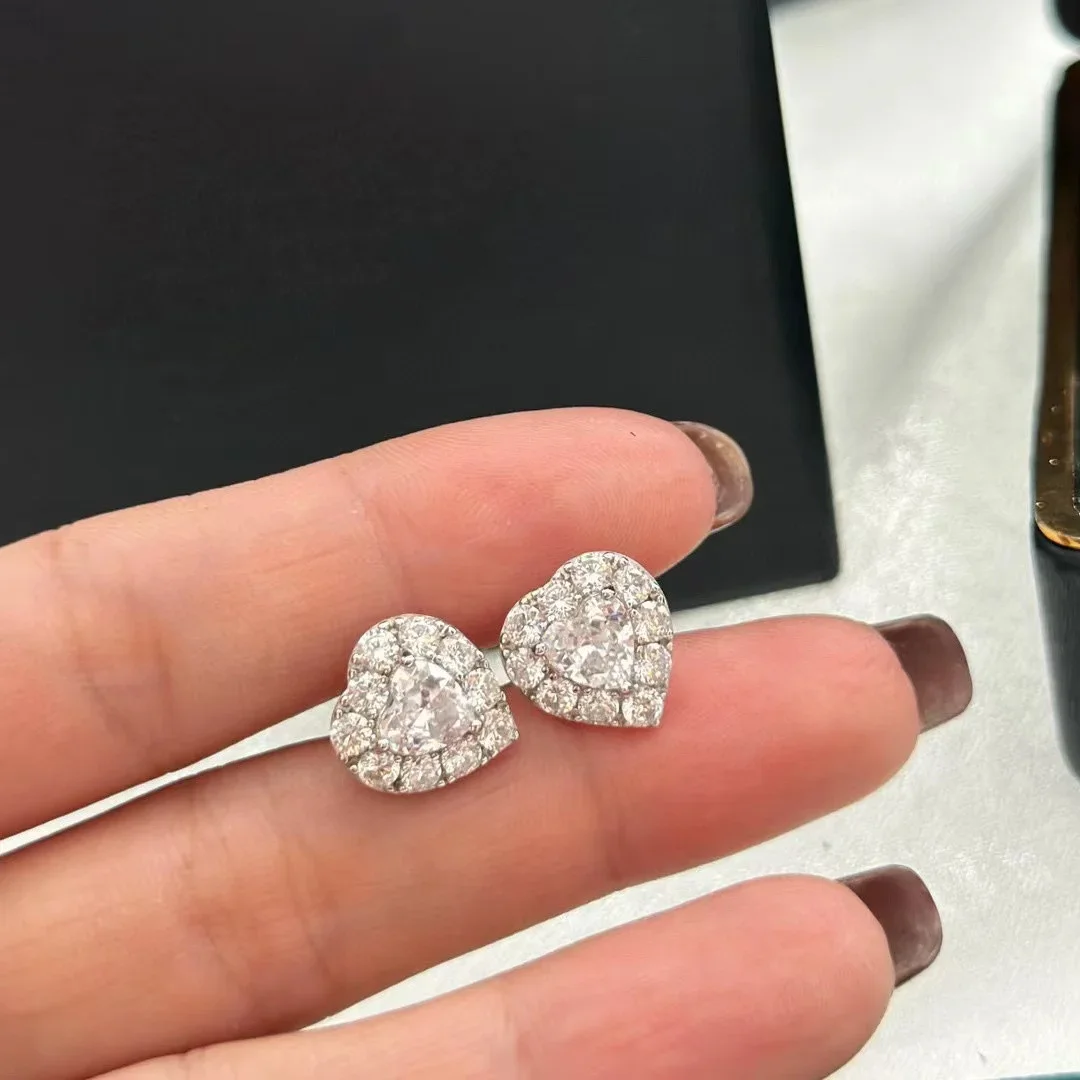 

New 2023 Classic S925 Sliver Sale Famous Brand Anniversary Gifts 3A Zircon Hearts Drop Earrings Jewelry For Women Wedding Party