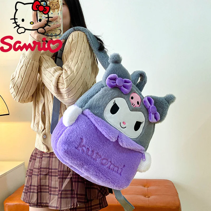  Melody Kuromi Hello Kitty Cartoon Shoulder Bag Cute Large Capacity Plush Backpack Suitable for Outdoor Travel School