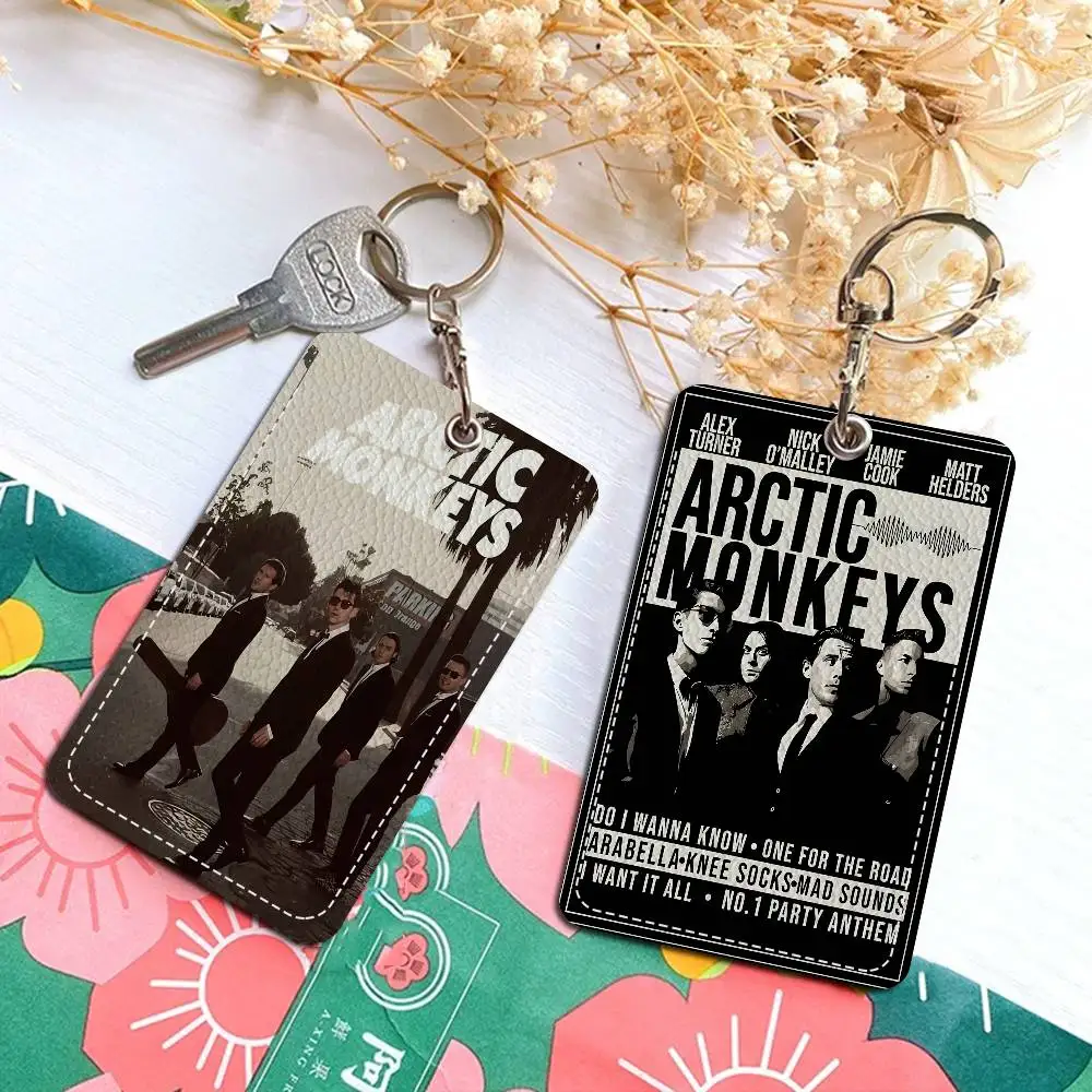 A-Arctic M-Monkeys Rock Band Style PU Access Card Holder with Keychain Executive Protection for Bank card,Subway, Bus Card case