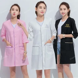 Preto curto beleza uniforme vestido spa uniforme esfrega uniforme branco mais tamanho salão de beleza grooming roupas casaco de laboratório logotipo esteticista topos