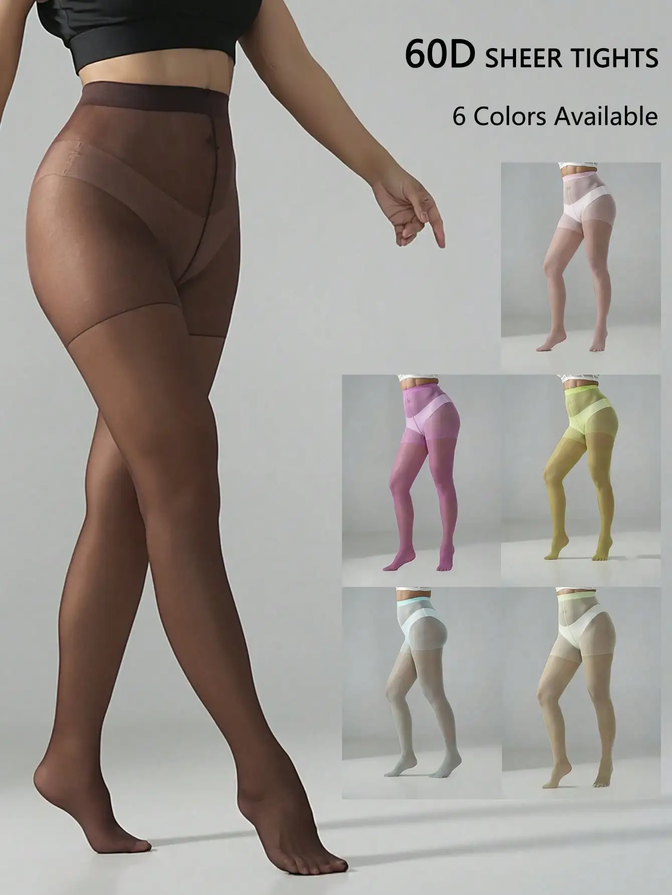 1 Paar transparente, formende Strumpfhosen für Damen, 60D, 6 Farben, hohe Taille, sexy, lässige Strumpfhose, Schokoladenblaugrün, Grün, Rosa
