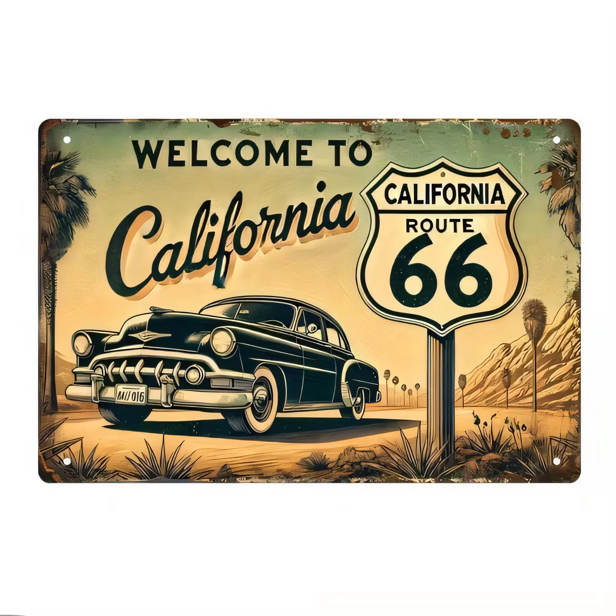 Tin Sign Welcome To California Route 66 Vintage Metal Poster  Garage Bar Wall Decor Retro Americana Gas Station Plaque for Home