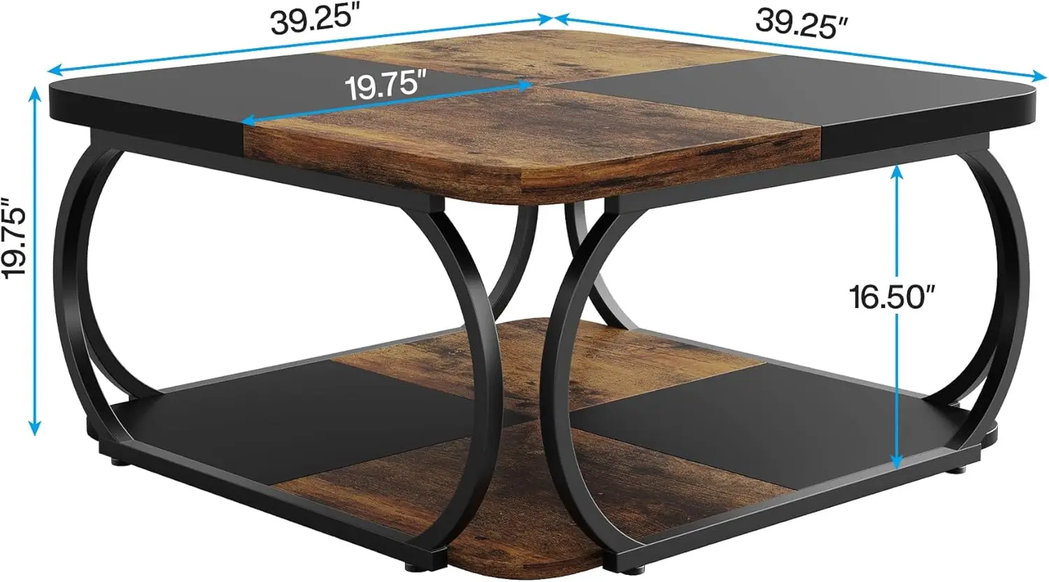 Tribesigns Square Coffee Table With 2 Tiers, 40 Inches Low Farmhouse Coffee Table With Wood Storage Shelf Heavy Duty Metal