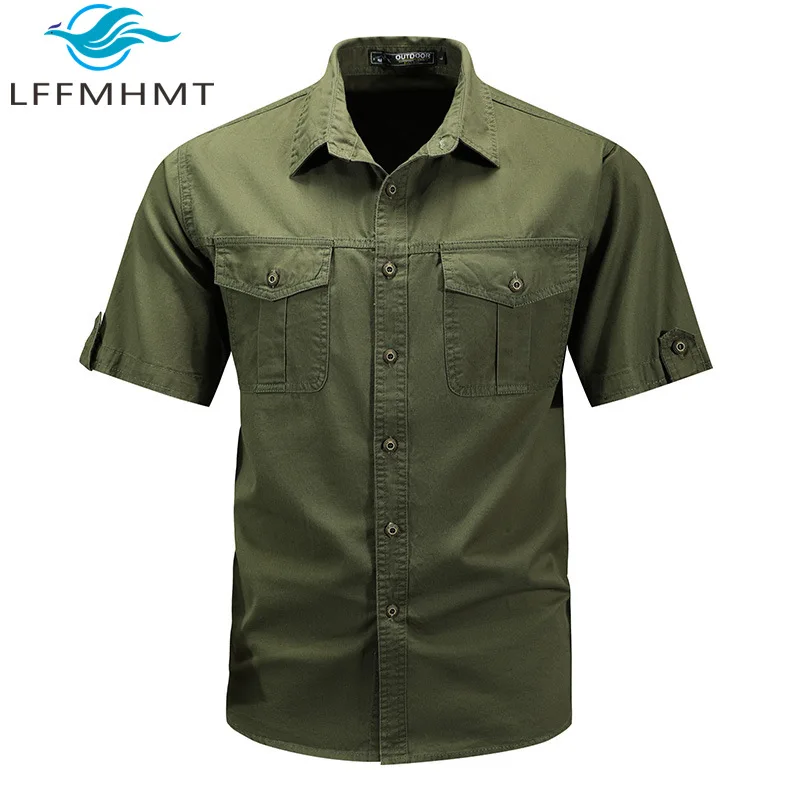 Good Quality Cotton Shirt for Men Summer Fashion Multi-pocket Short Sleeve Relax Fit Cargo Coats Premium Daily Workwear Male