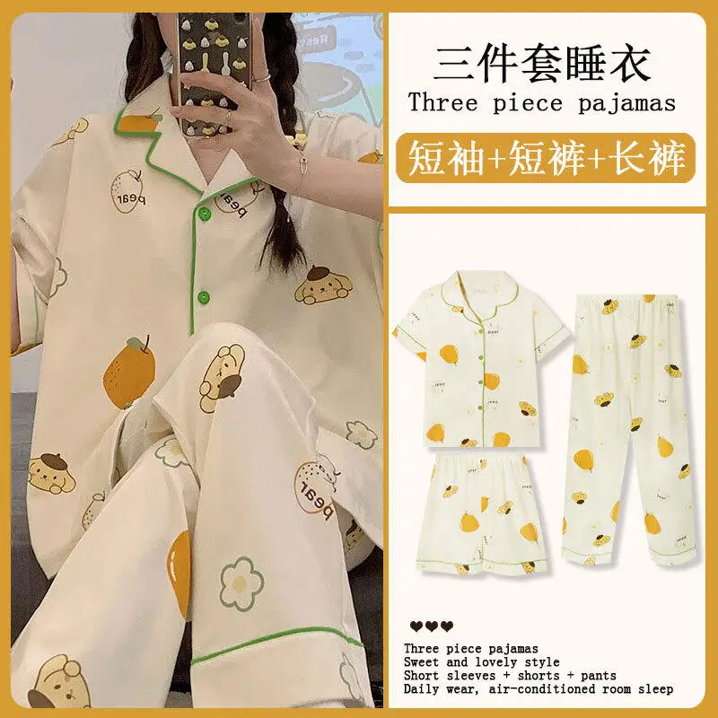 

Новый женский домашний комплект из 3 предметов: шорты, топ с коротким рукавом и кардиган. Летняя одежда в стиле каваи.