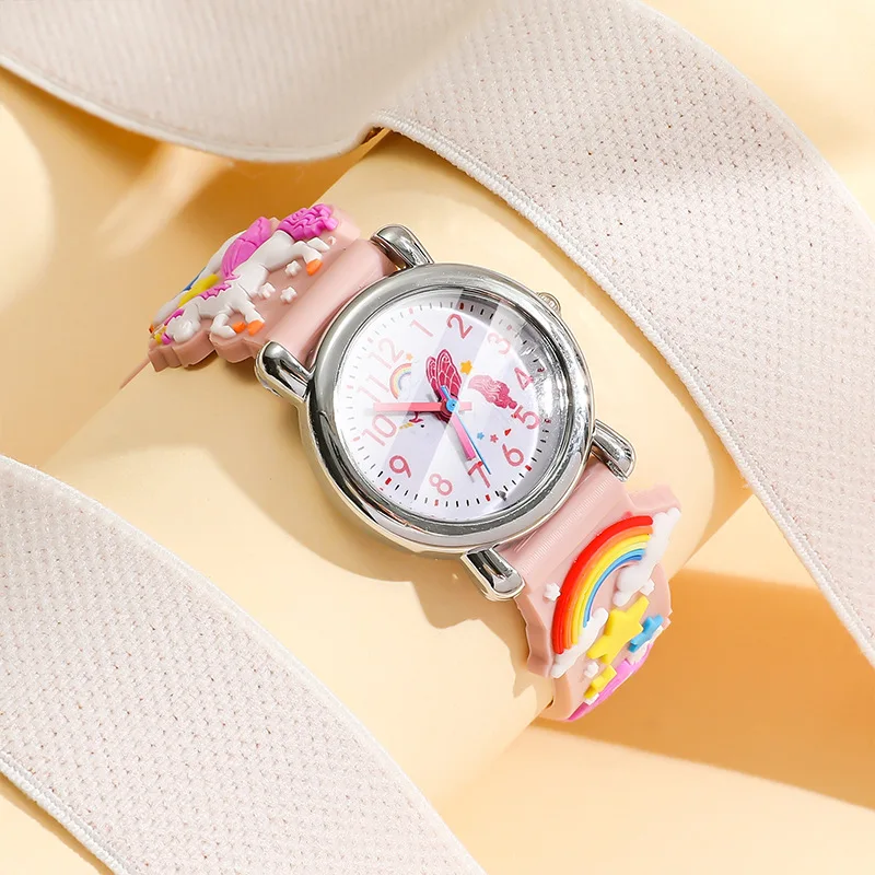 Rainbow Winged Unicorn Children's Watch Pegasus Soft Silicone Strap Waterproof Kids Cartoon Watch Birthday Gift for Children