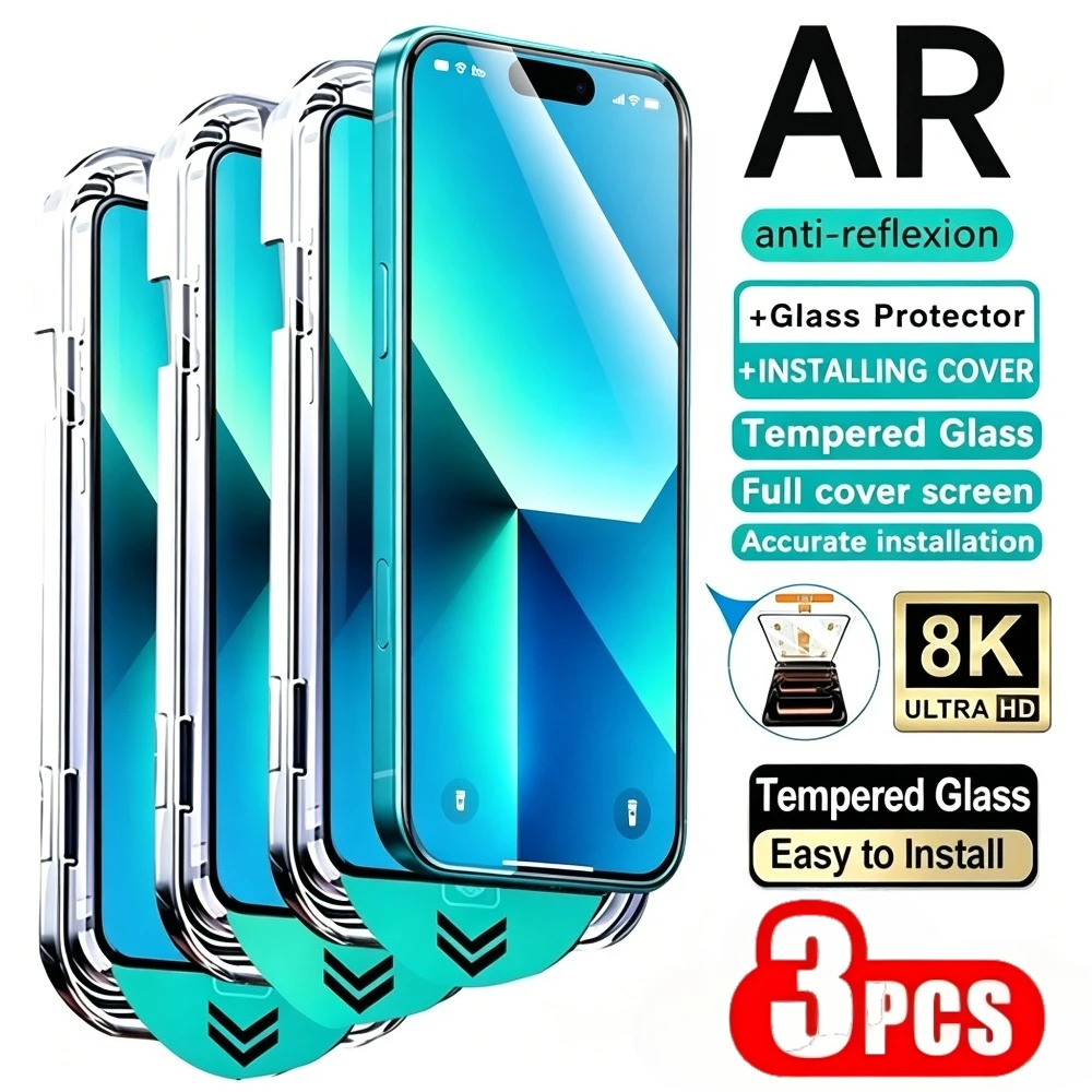 

Комплект из 3 защитных стекол Full Cover HD для iPhone 17, 16, 15 Pro Max, Air 17e, 16e, 15, 14 Plus, 14, 13, 12 Pro с установкой в один клик