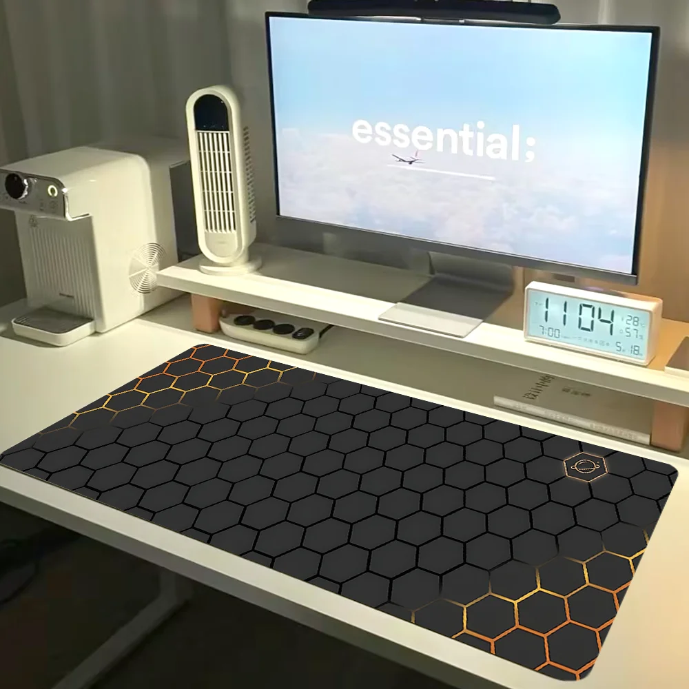 Large Mouse Pad Geometry Design Desk Pad Black E-sport Mousepad With Non-Slip Rubber Base Stitched Edge Deskpad for Work