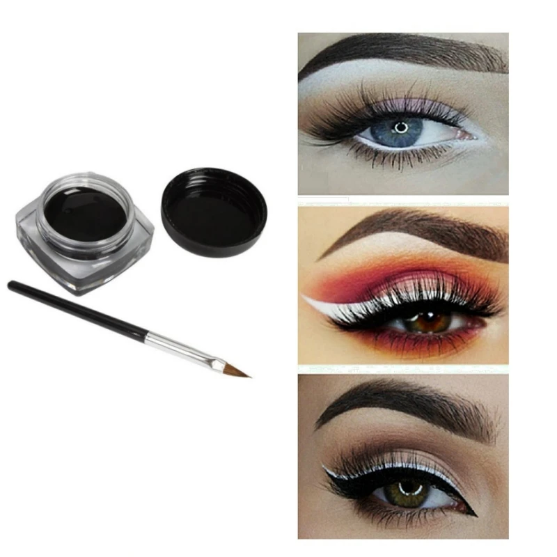 Crema delineadora de ojos negra, Cosméticos de belleza impermeables, Gel delineador de ojos de larga duración, sombra de ojos, herramientas de maquillaje con juego de pinceles